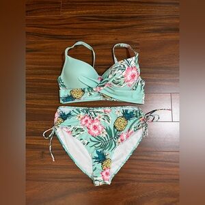 Shein women’s 1X bikini, floral tropical, mint